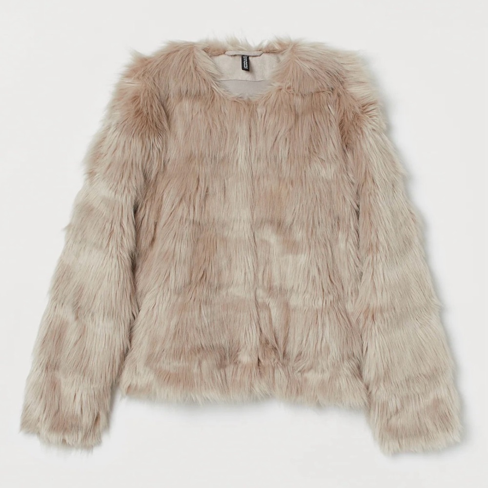 H&M Divided | Short Faux Fur Jacket | Light Greige | XS